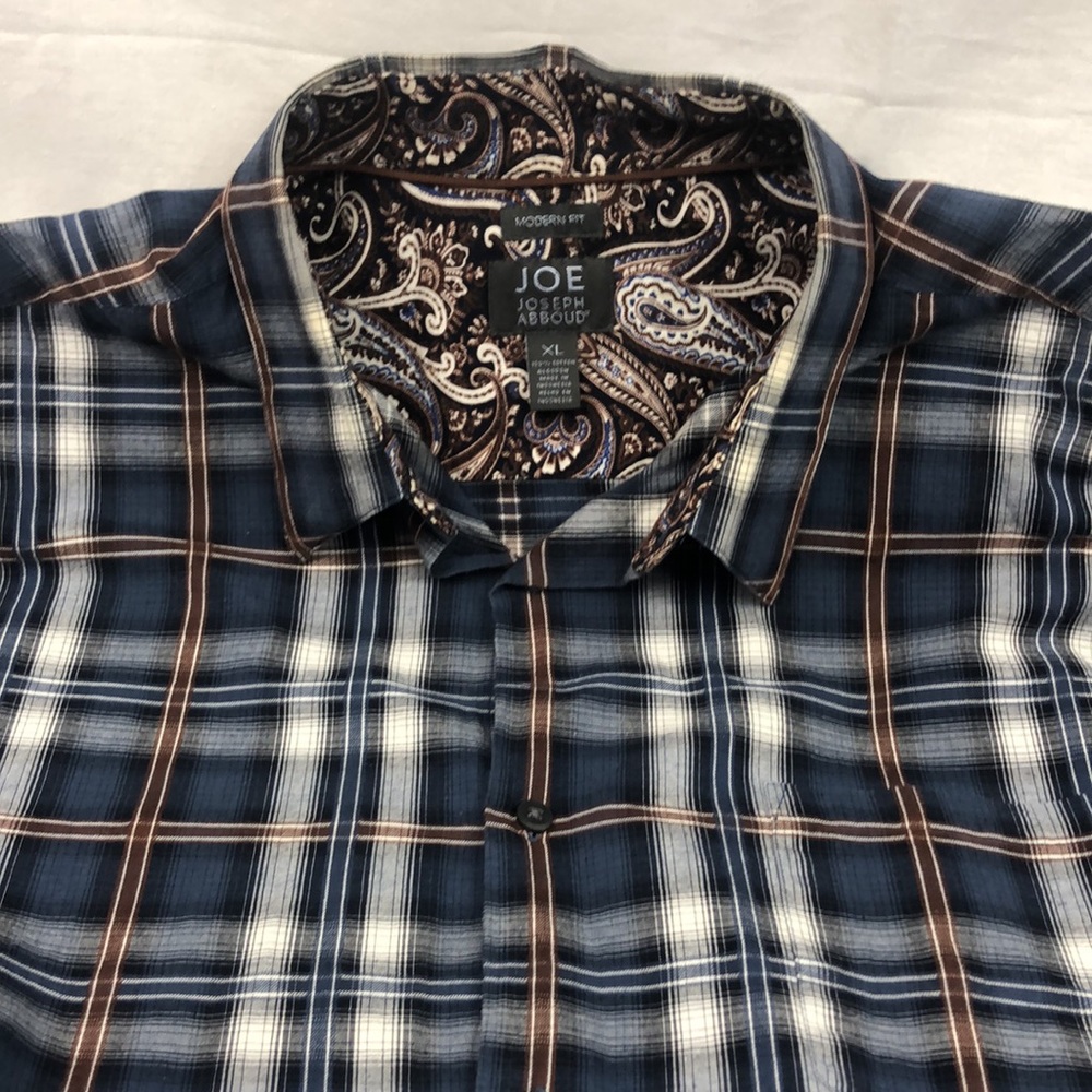 Joseph Abboud Men’s Button Down Dress shirt Blue Brown size XL modern Fit